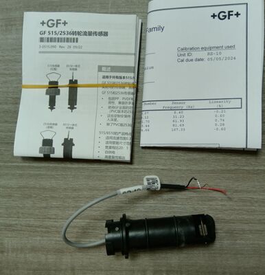 GF 3-8510-P0 Impeller Flow Sensor, Black PVDF Rotor, Polypropylene Body, Titanium Pin, 1/2-4 "(DN15 to DN100) Pipe Size